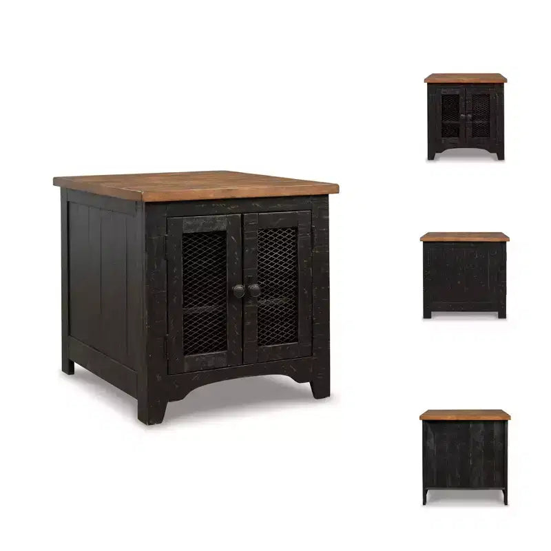 Valebeck Rectangular End Table Black/Brown - Signature Design by Ashley: Rustic Farmhouse Style with Storage
