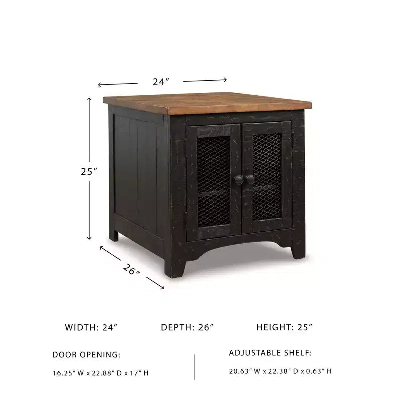 Valebeck Rectangular End Table Black/Brown - Signature Design by Ashley: Rustic Farmhouse Style with Storage