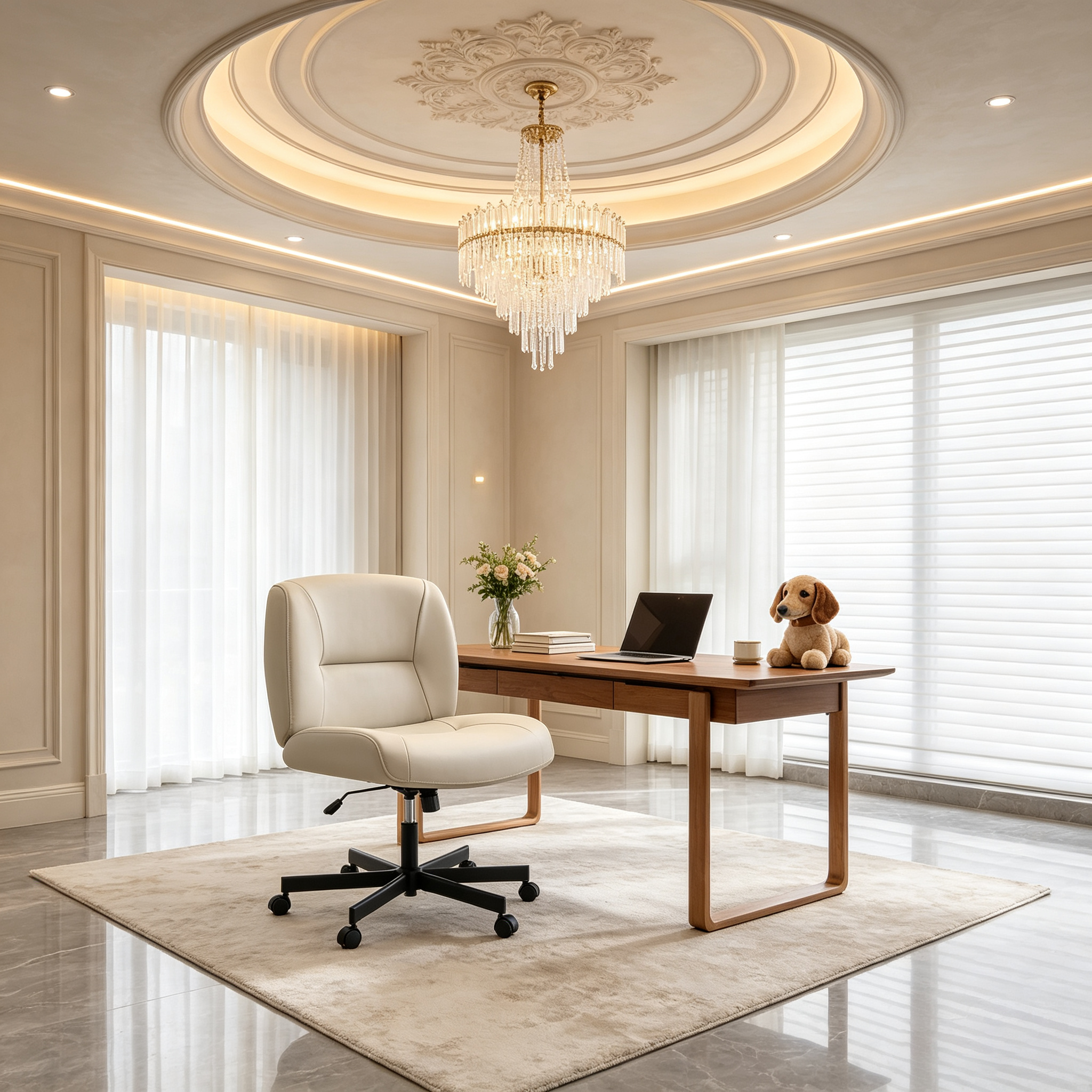 Chaise de bureau sans accoudoirs, confortable, avec pieds en croix et roulettes