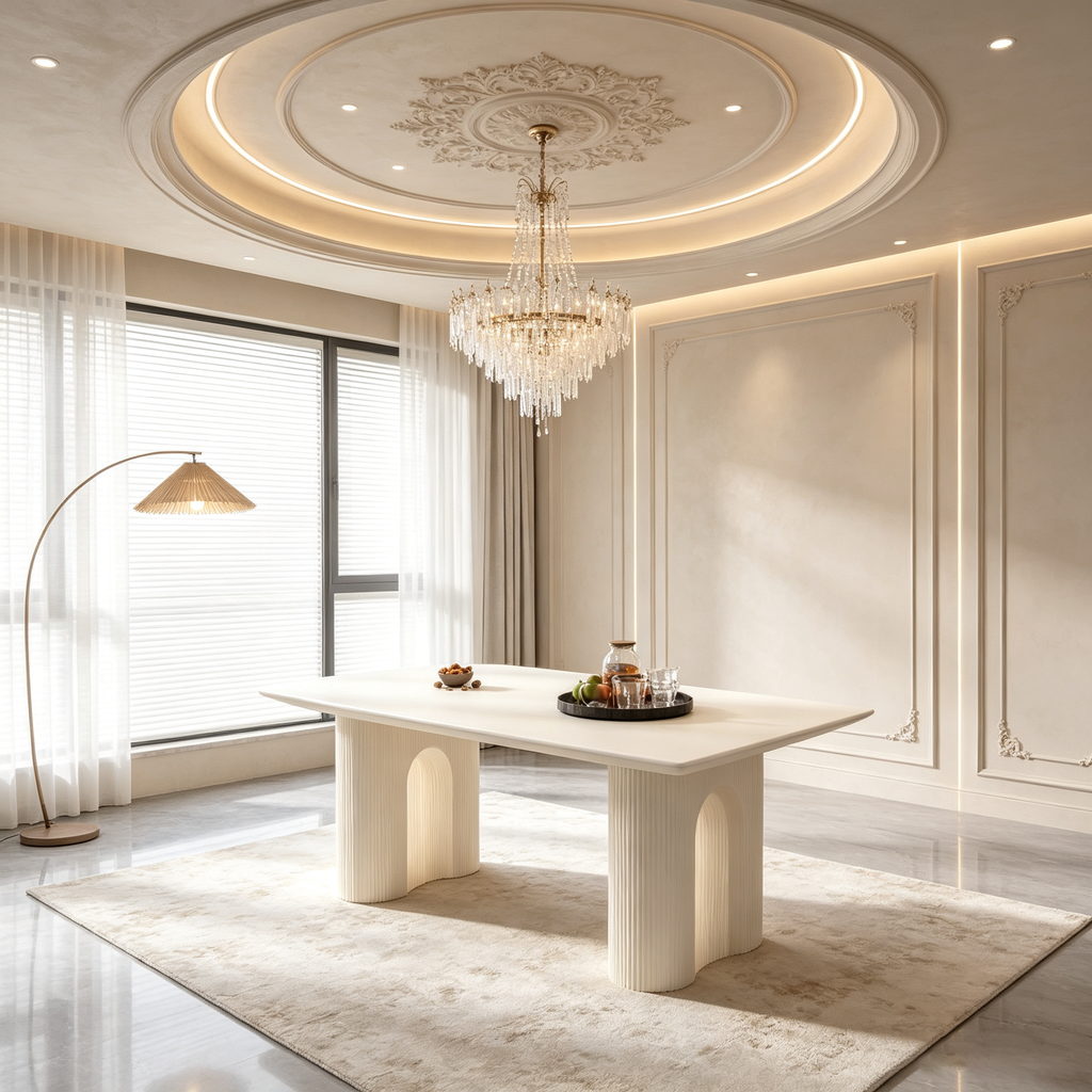 Table à manger irrégulière moderne avec double piédestal