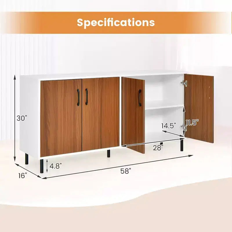 Costway Buffet Server Sideboard Kitchen Storage Cabinet Cupboard with Shelves & 4 Doors