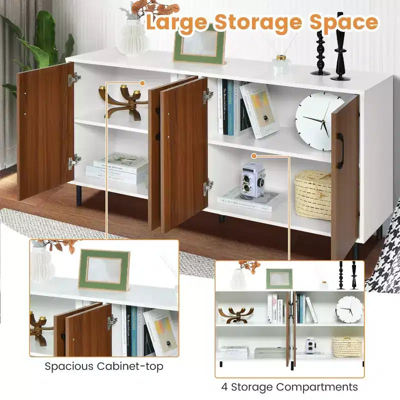 Costway Buffet Server Sideboard Kitchen Storage Cabinet Cupboard with Shelves & 4 Doors